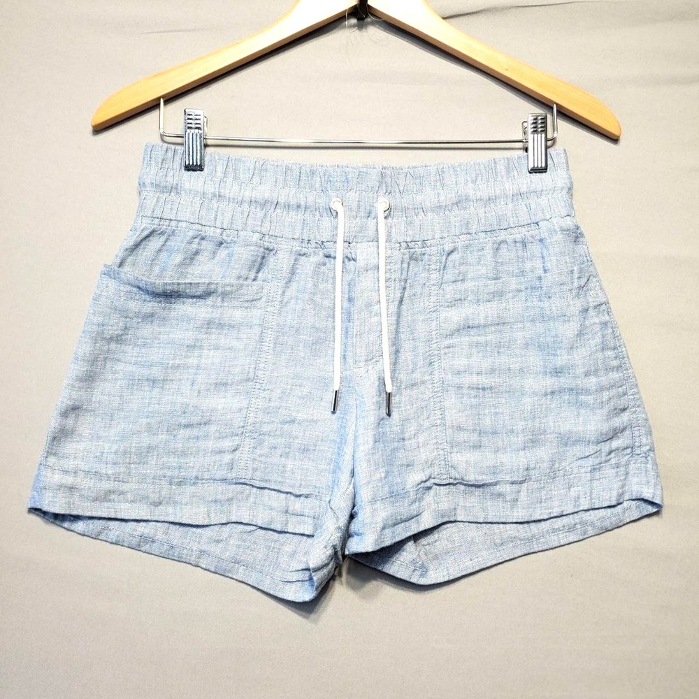 Athleta Cabo Linen 4 Inch Shorts Womens 0 Blue Elastic Waist Casual Beach Costal